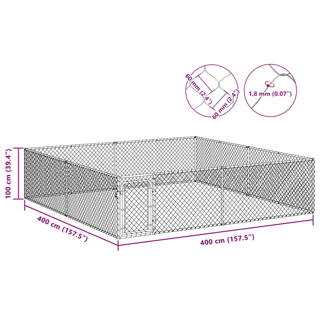 Outdoor Dog Kennel Galvanised Steel 4x4x1 m