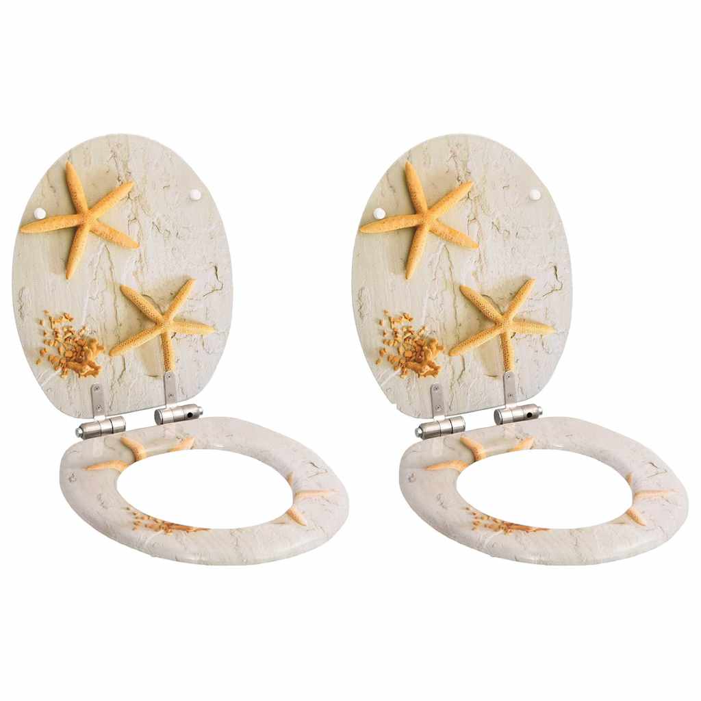 WC Toilet Seats 2 pcs with Soft Close Lids MDF Starfish Design