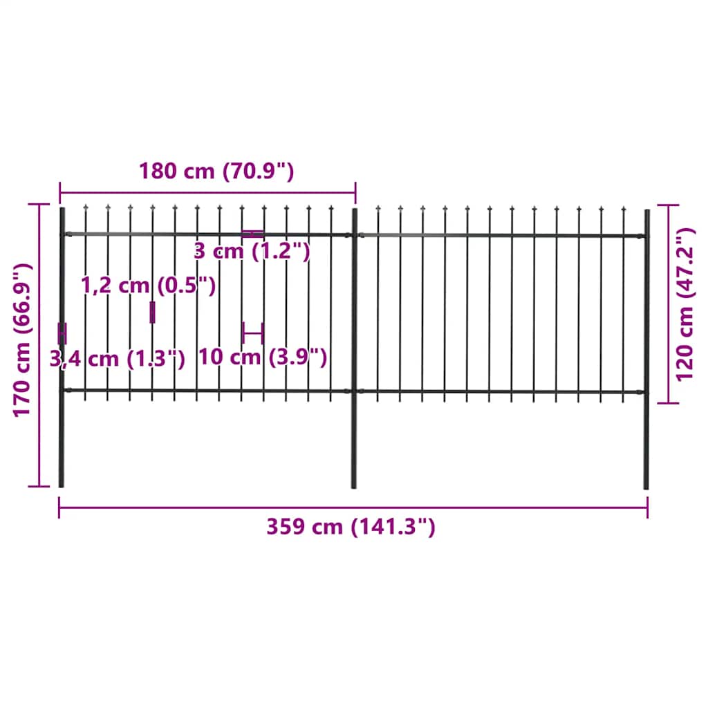 Garden Fence with Spear Top Steel 3.4 m Black