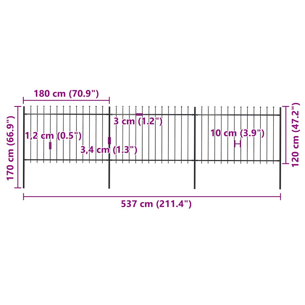 Garden Fence with Spear Top Steel 537x120 cm Black