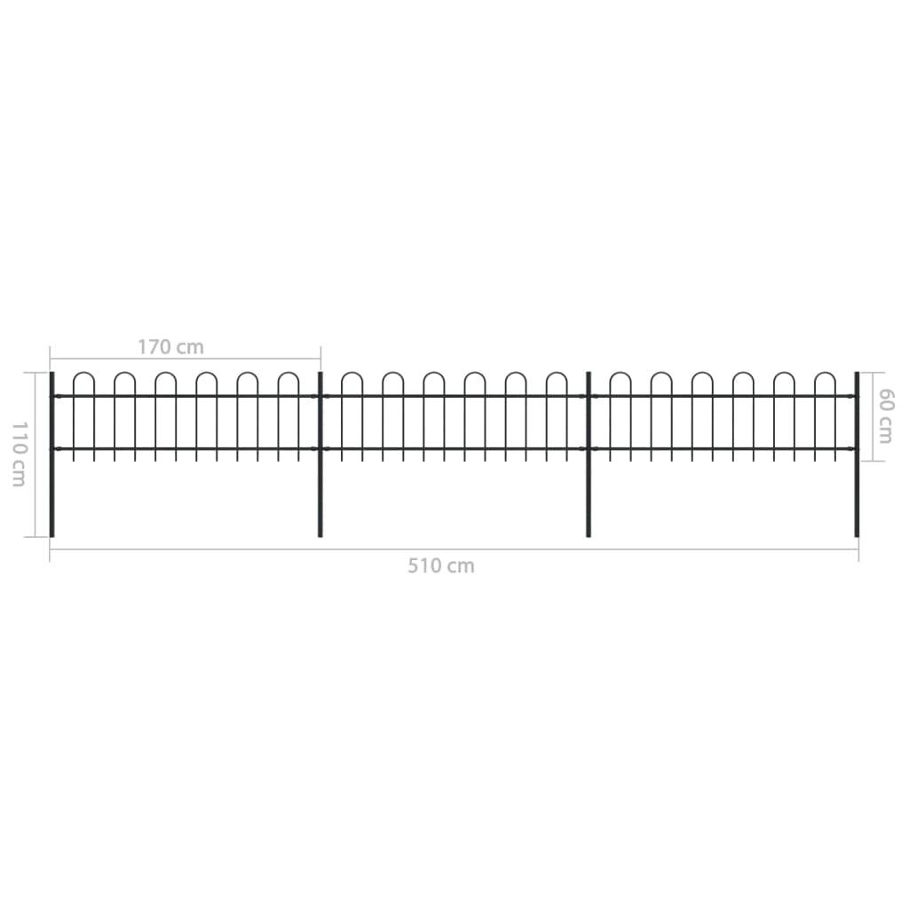 Garden Fence with Hoop Top Steel 5.1 m Black