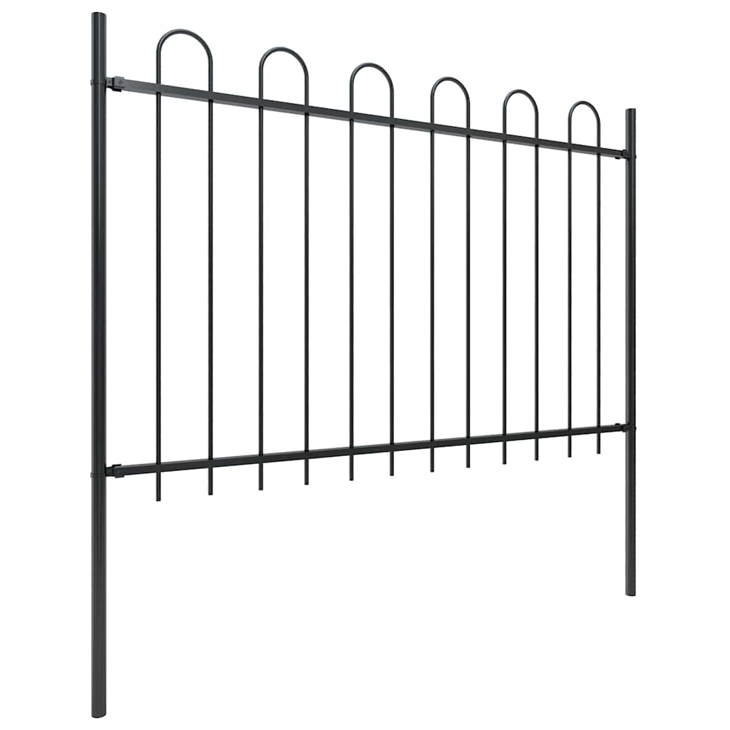 Garden Fence with Hoop Top Steel 1070x120 cm Black (6x144931)
