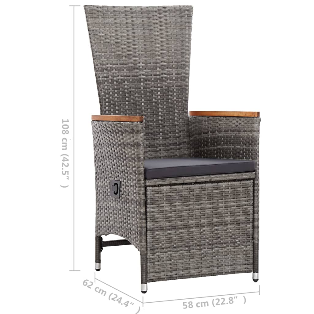 Reclining Garden Chairs 2 pcs with Cushions Poly Rattan Grey