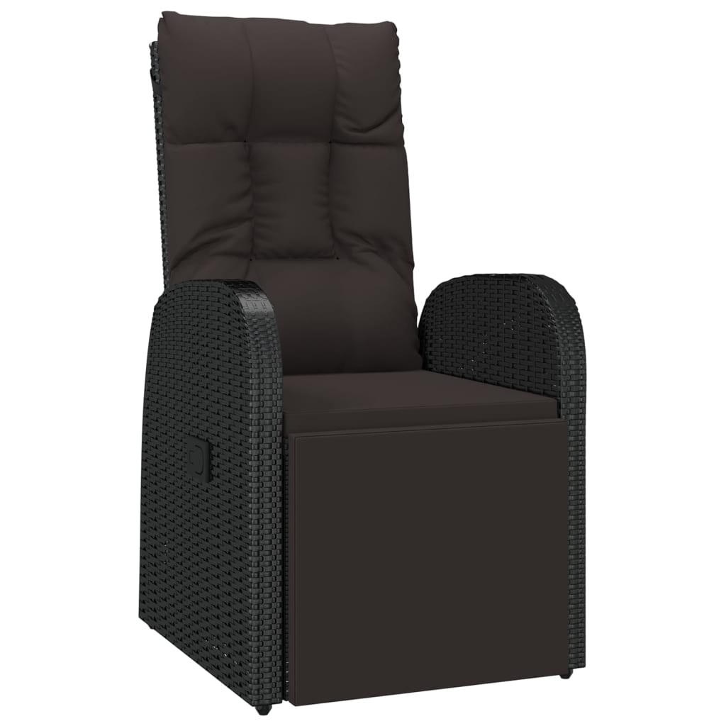 Reclining Garden Chair with Cushion Poly Rattan Black
