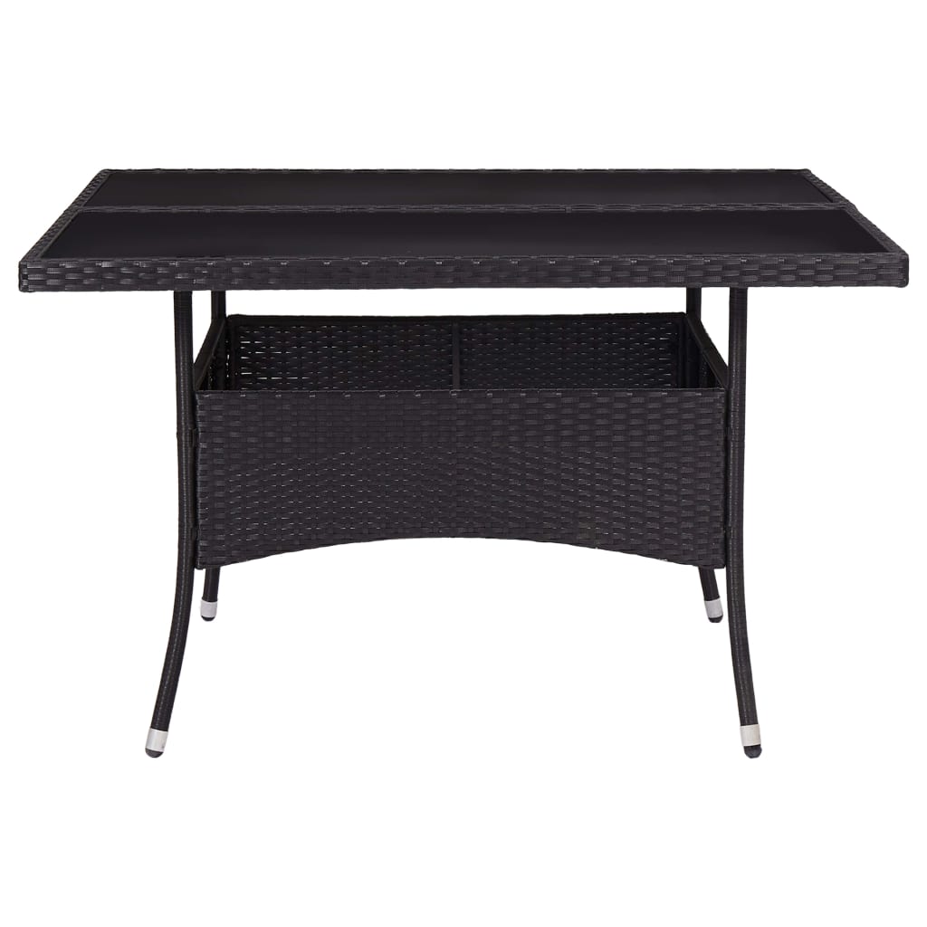 Outdoor Dining Table Black Poly Rattan and Glass