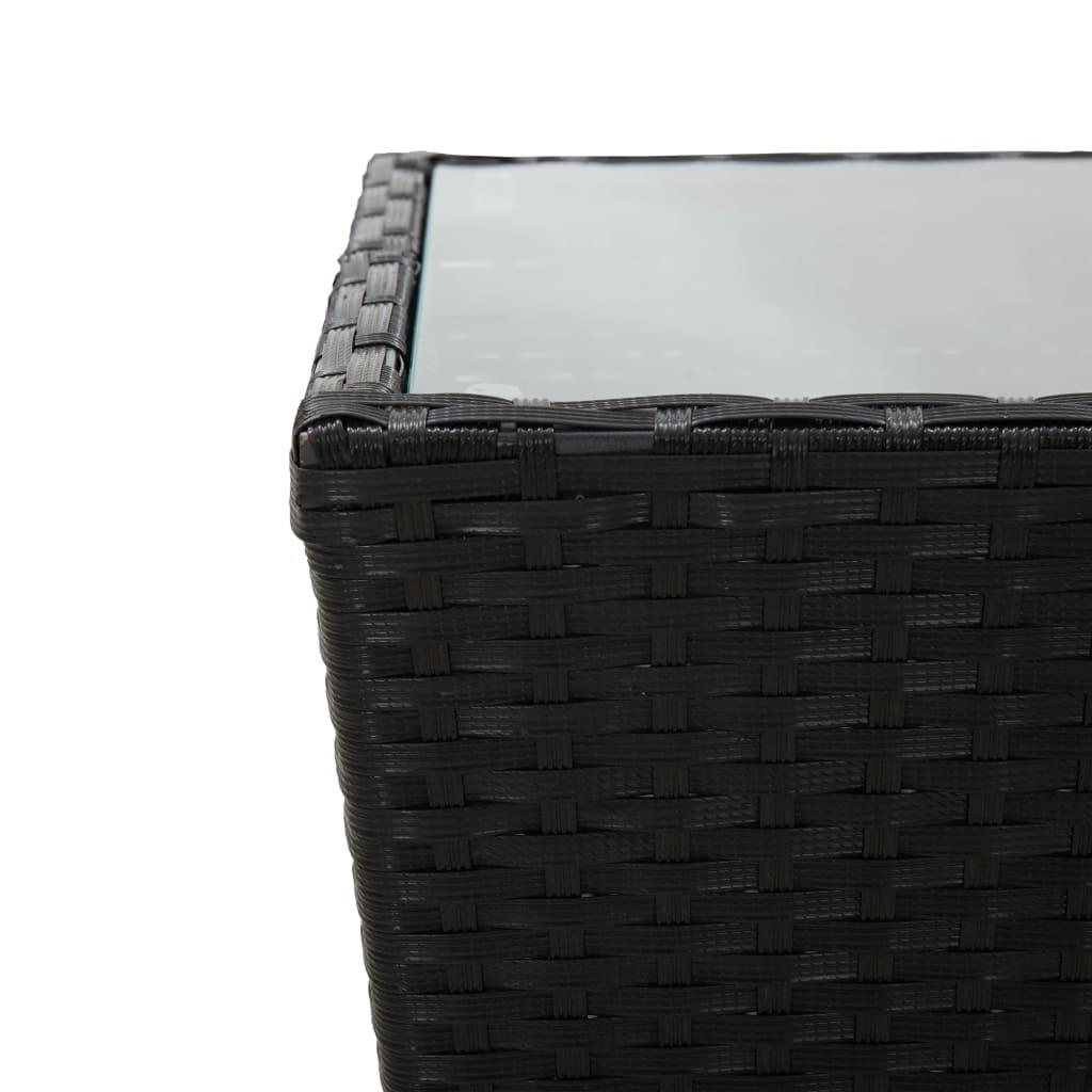 Tea Table Black 41.5x41.5x43 cm Poly Rattan and Tempered Glass