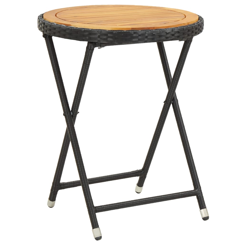 Tea Table Black 60 cm Poly Rattan and Solid Acacia Wood