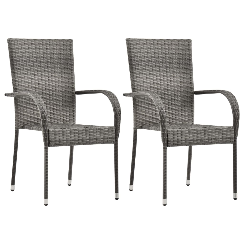 Stackable Outdoor Chairs 2 pcs Grey Poly Rattan