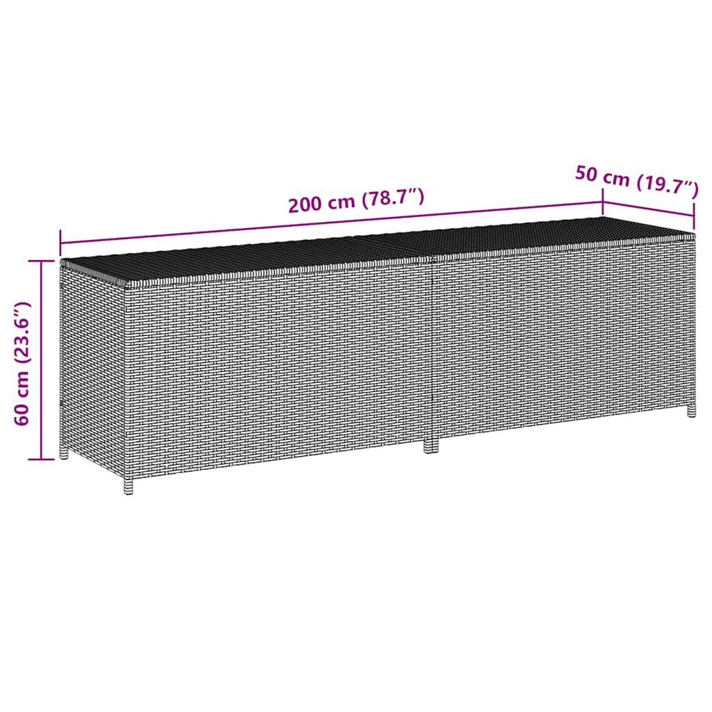 Garden Storage Box Poly Rattan 200x50x60 cm Grey