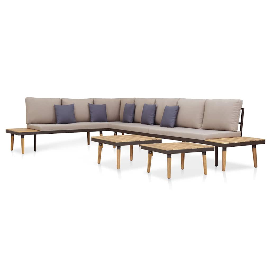 7-Seater Garden Lounge Set with Cushions Solid Acacia Wood Brown