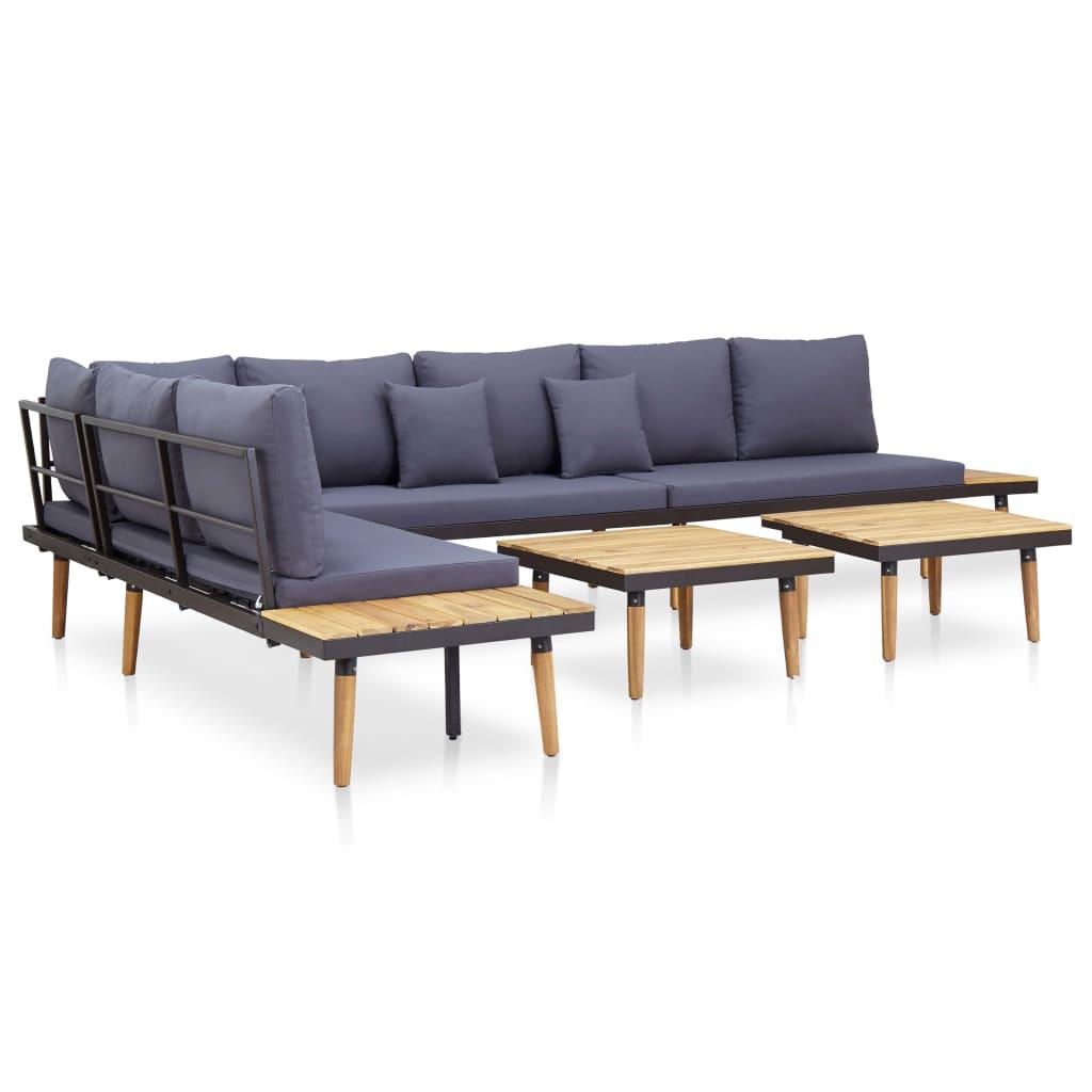 7-Seater Garden Lounge Set with Cushions Solid Acacia Wood Brown