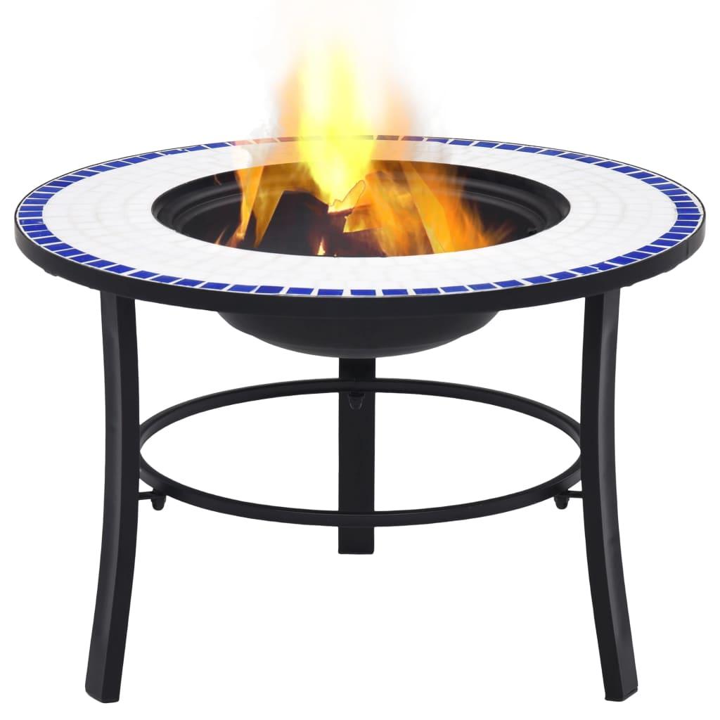 Mosaic Fire Pit Blue and White 68cm Ceramic