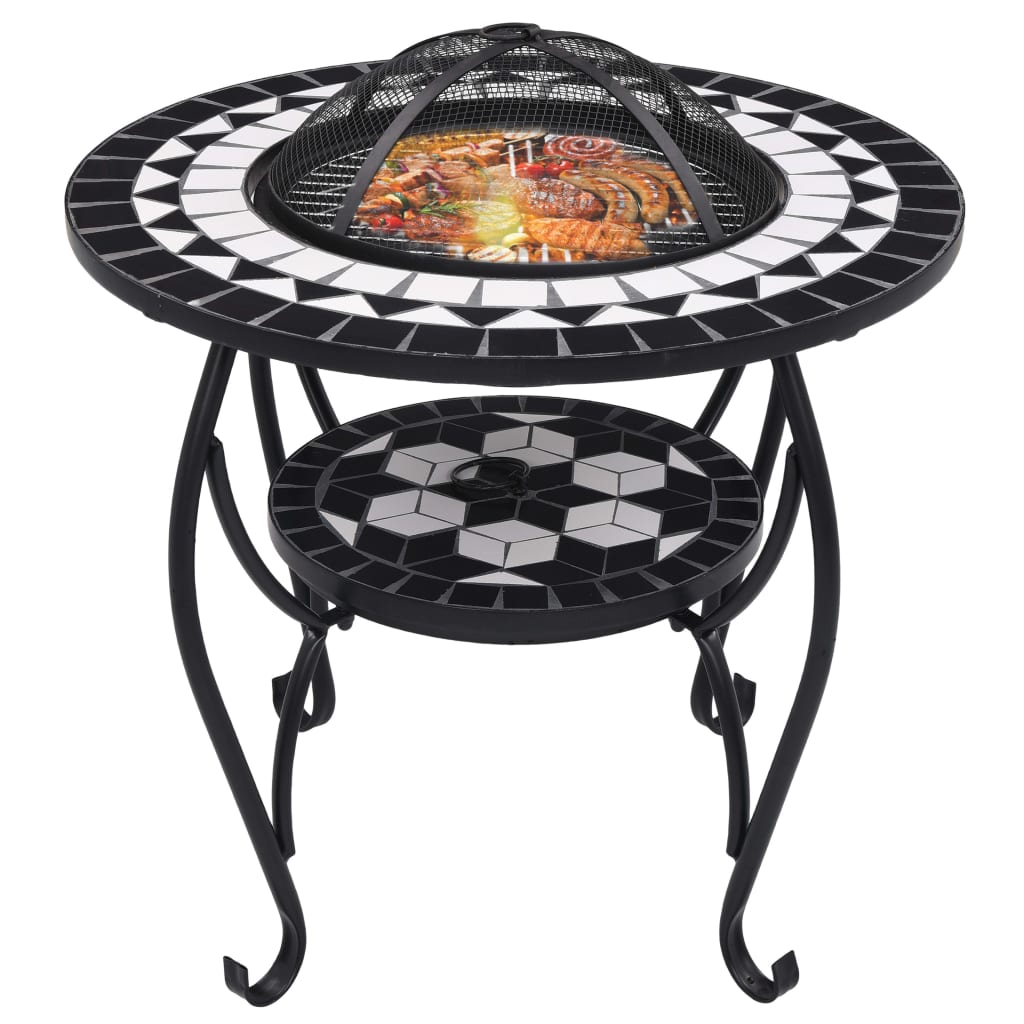 Mosaic Fire Pit Table Black and White 68 cm Ceramic