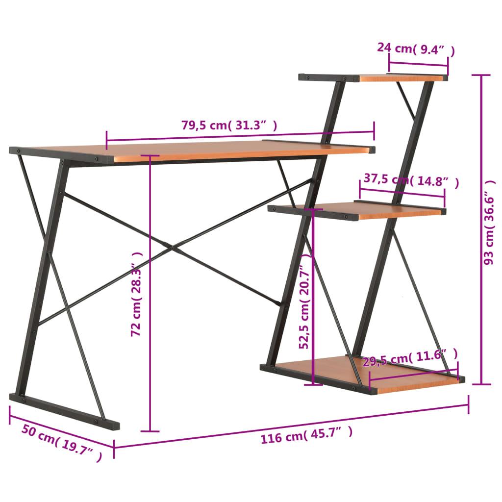 Desk with Shelf Black and Brown 116x50x93 cm