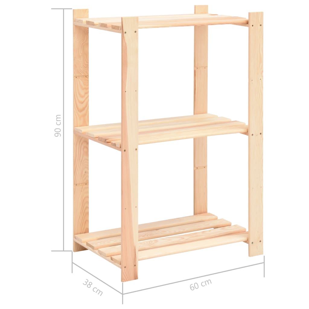 3-Tier Storage Rack 60x38x90 cm Solid Wood Pine 150 kg