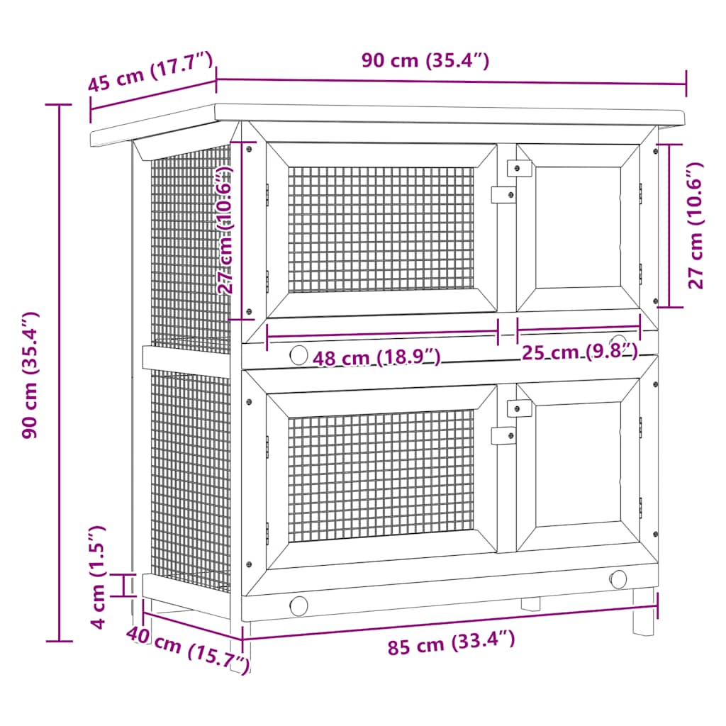 Outdoor Rabbit Hutch 4 Doors Grey Wood