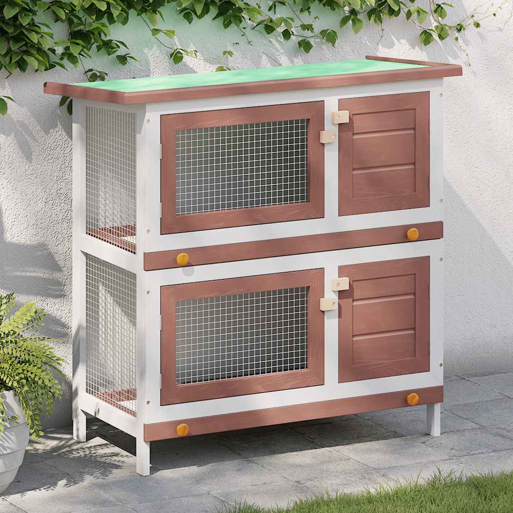 Outdoor Rabbit Hutch 4 Doors Brown Wood