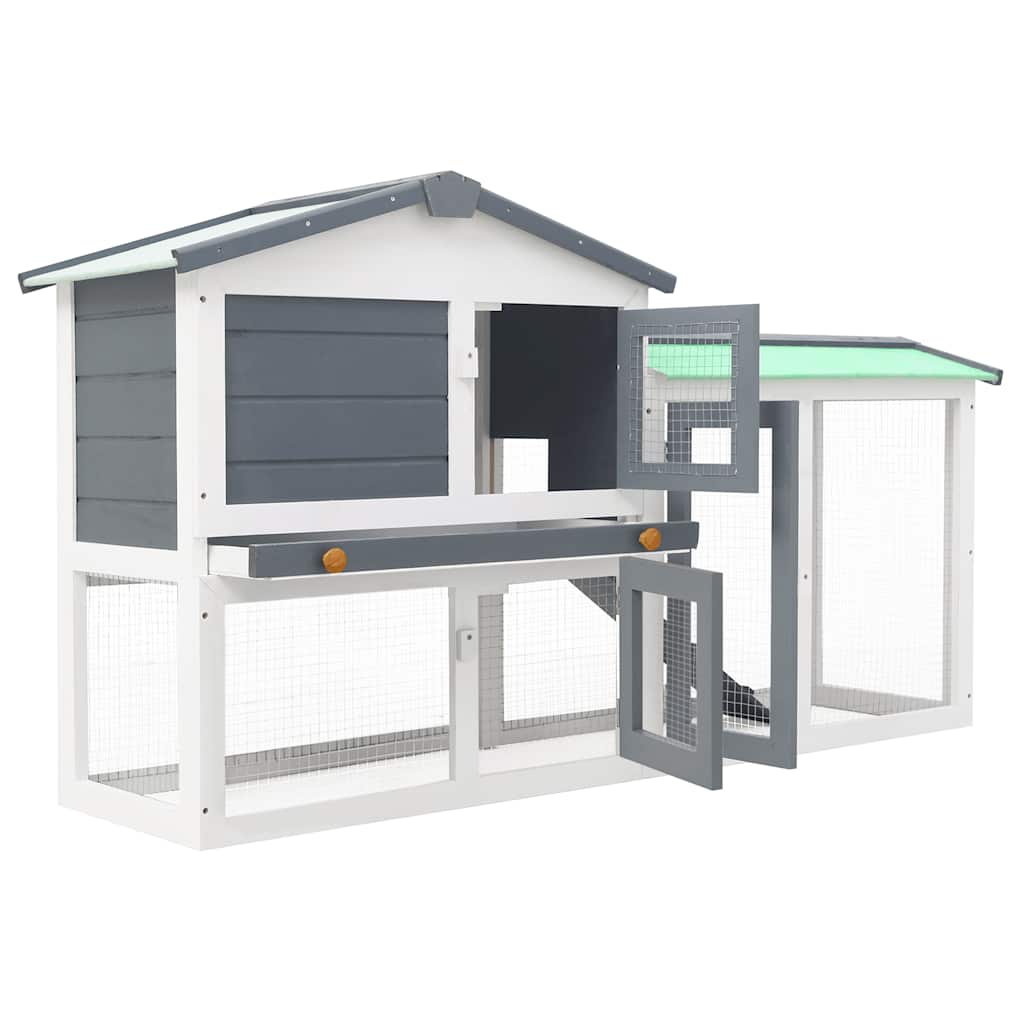 Outdoor Large Rabbit Hutch Grey and White 145x45x84 cm Wood