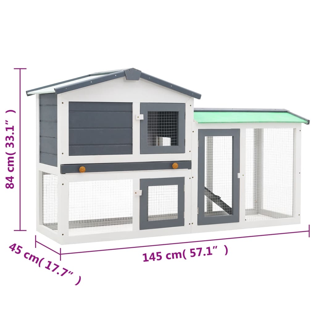 Outdoor Large Rabbit Hutch Grey and White 145x45x84 cm Wood