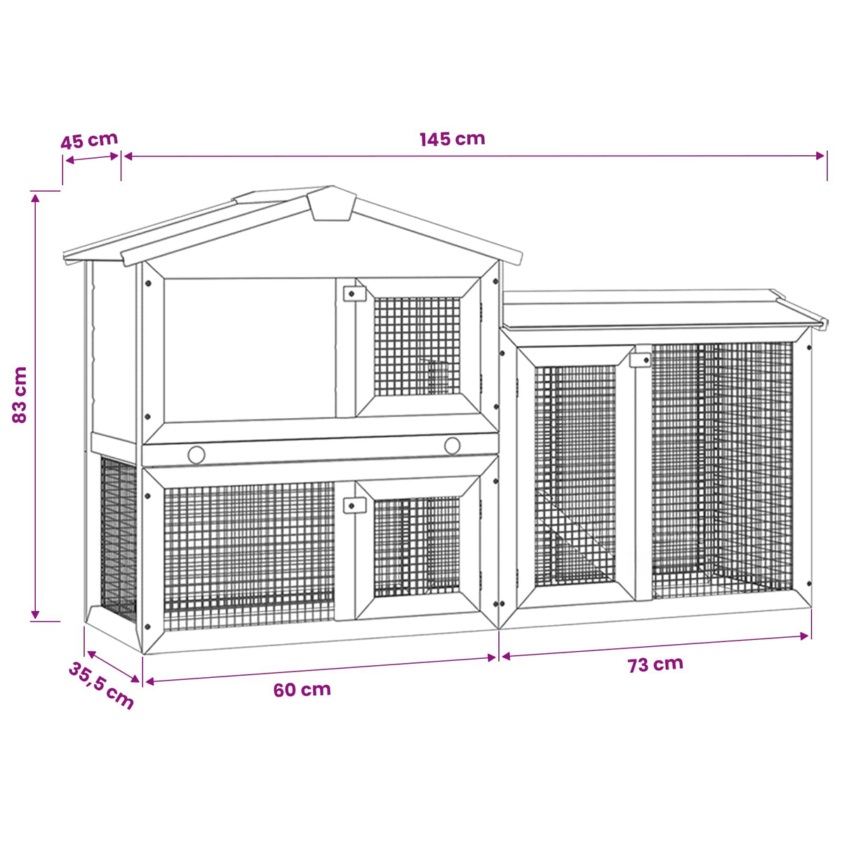 Outdoor Large Rabbit Hutch Grey and White 145x45x84 cm Wood