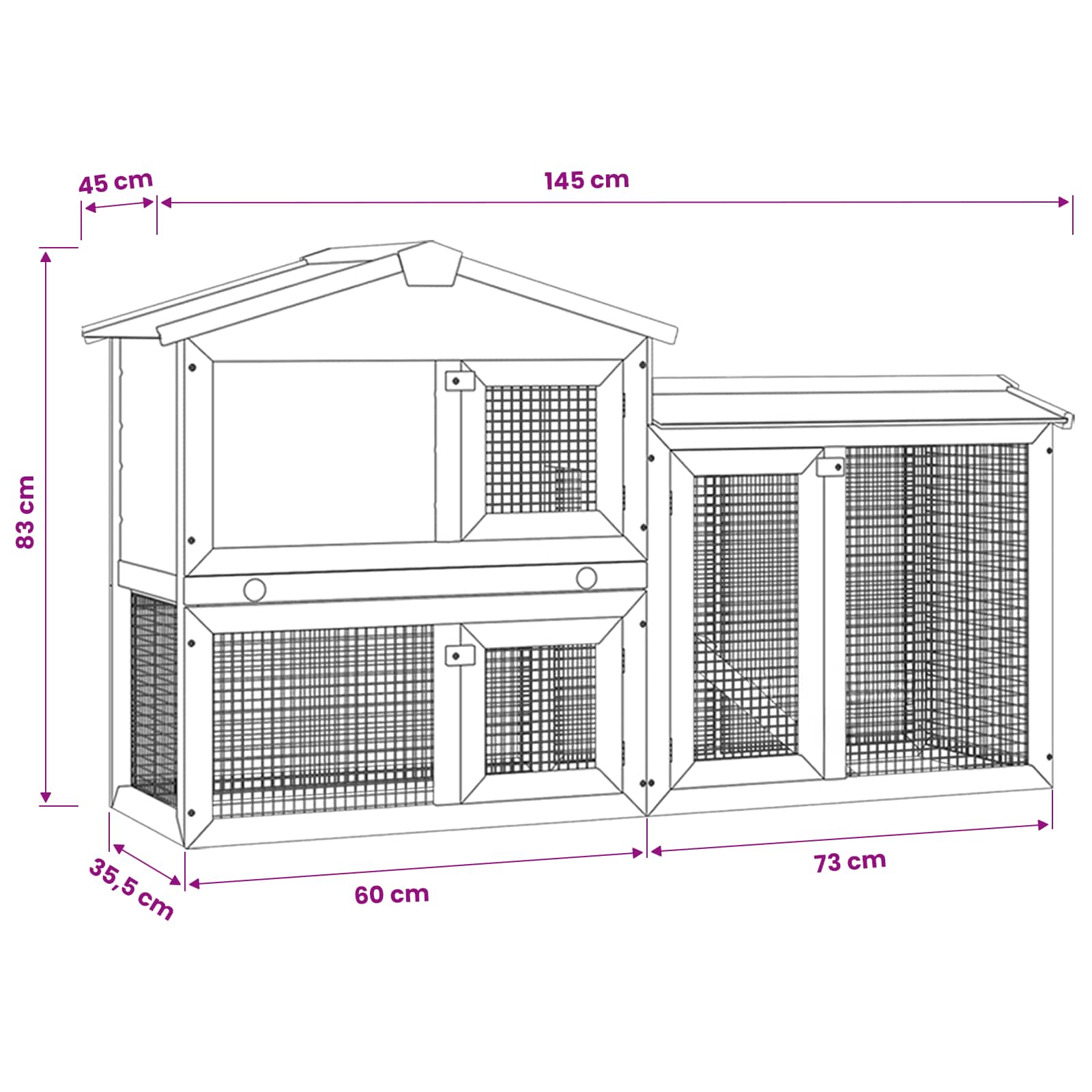 Outdoor Large Rabbit Hutch Grey and White 145x45x84 cm Wood