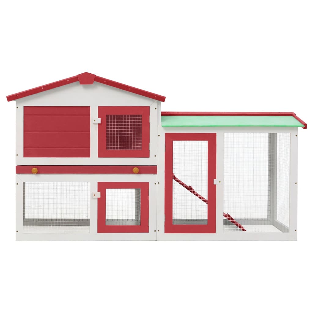 Outdoor Large Rabbit Hutch Red and White 145x45x84 cm Wood