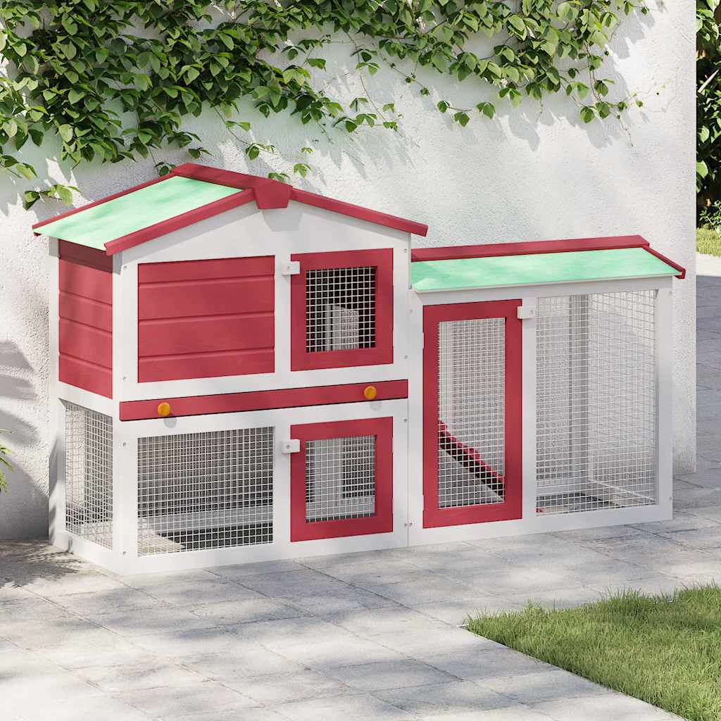 Outdoor Large Rabbit Hutch Red and White 145x45x84 cm Wood