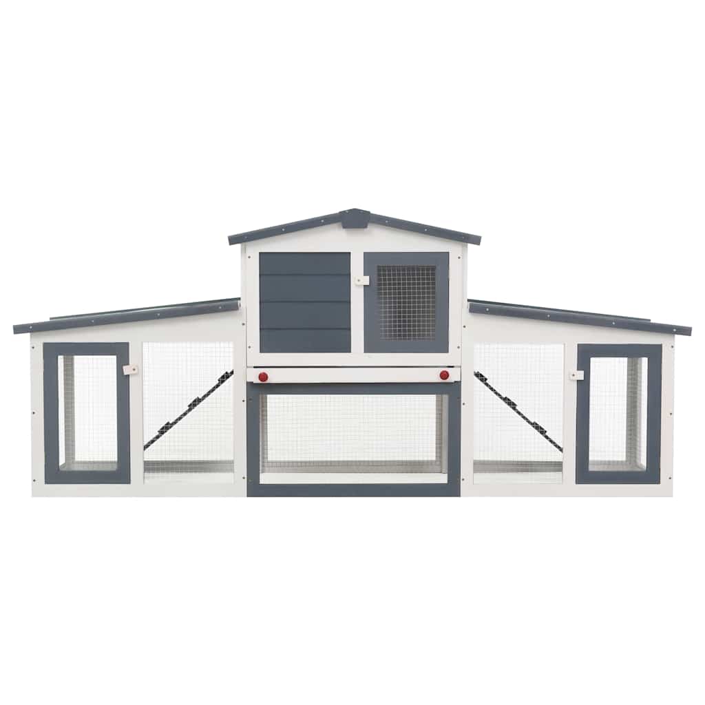 Outdoor Large Rabbit Hutch Grey and White 201x45x85 cm Wood