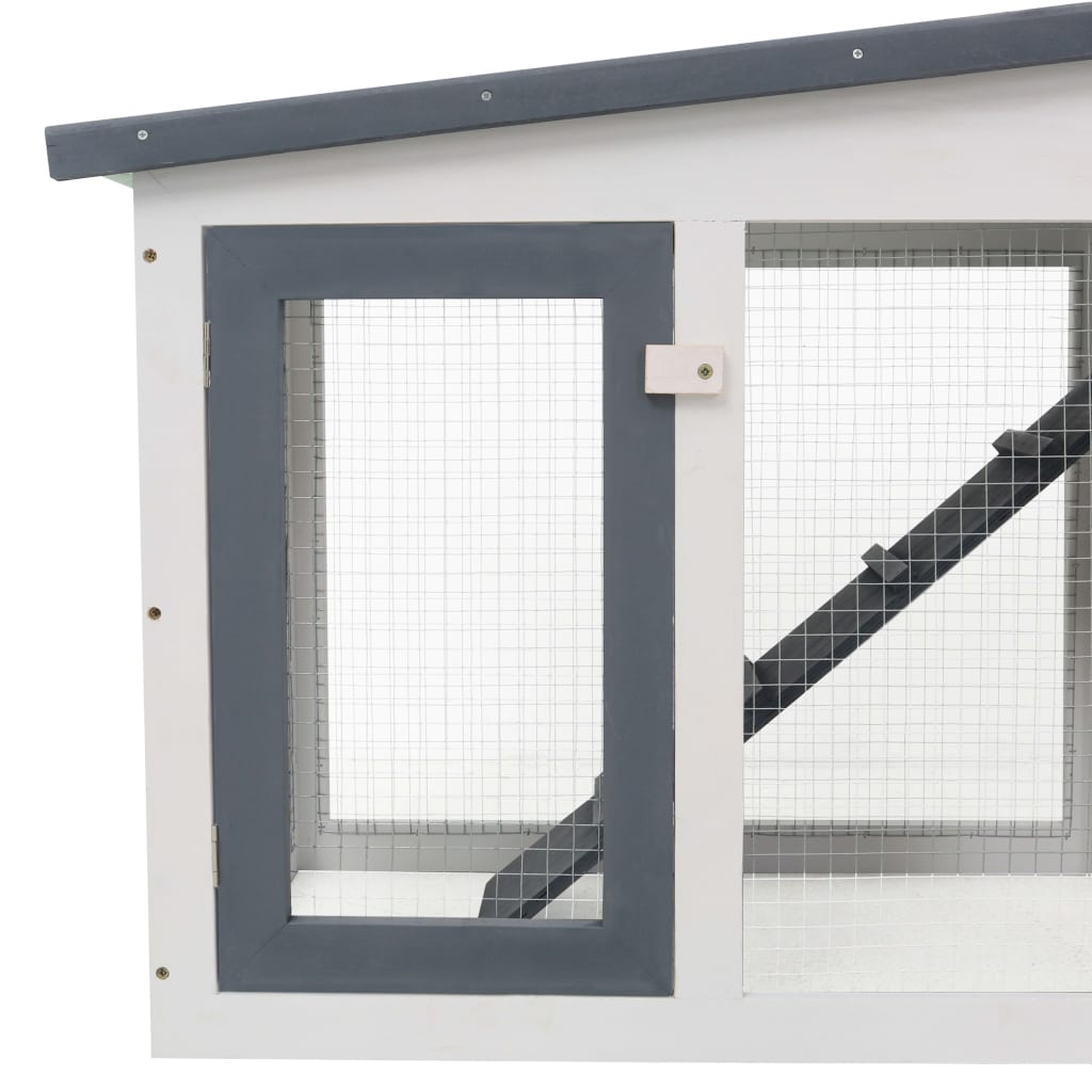 Outdoor Large Rabbit Hutch Grey and White 201x45x85 cm Wood