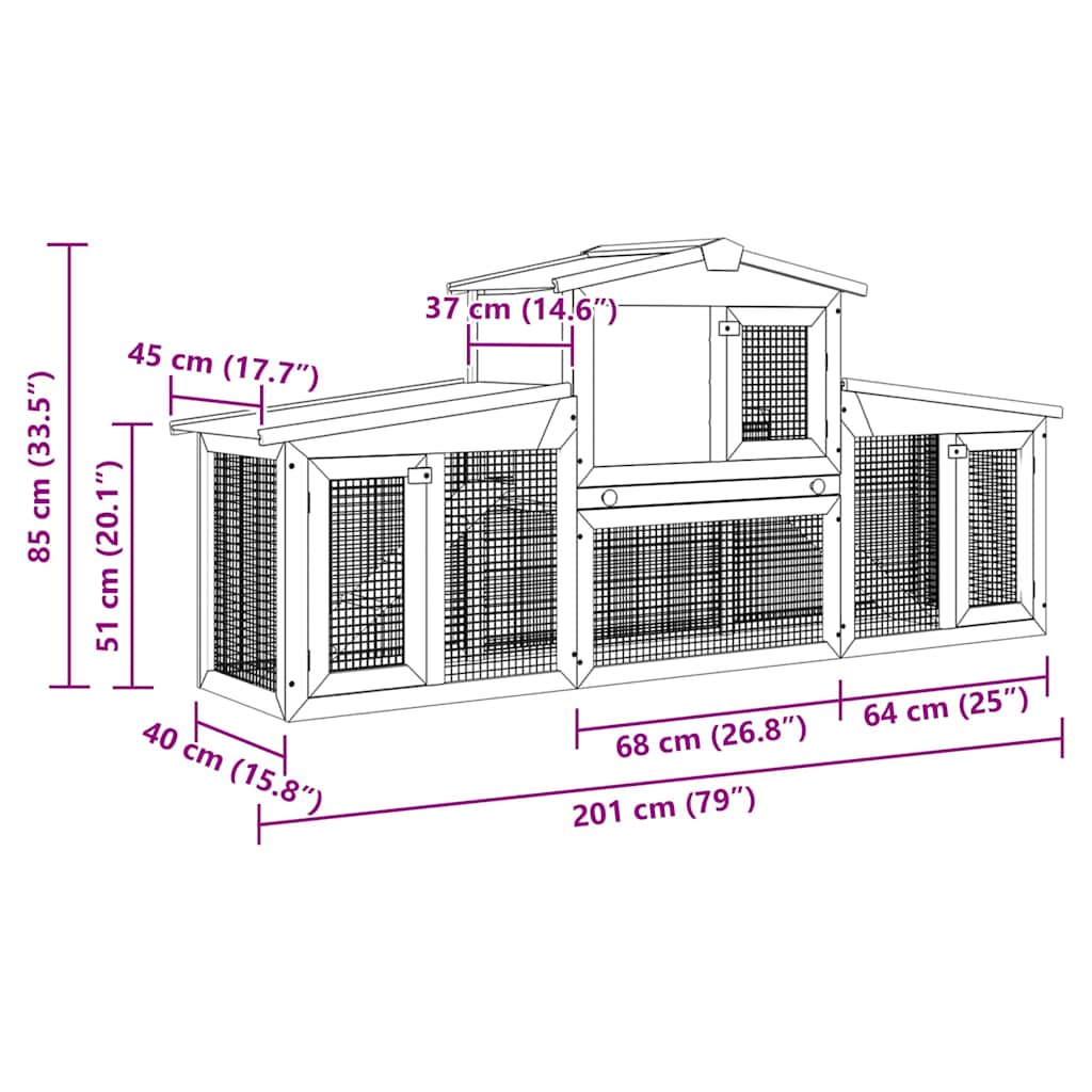 Outdoor Large Rabbit Hutch Grey and White 201x45x85 cm Wood