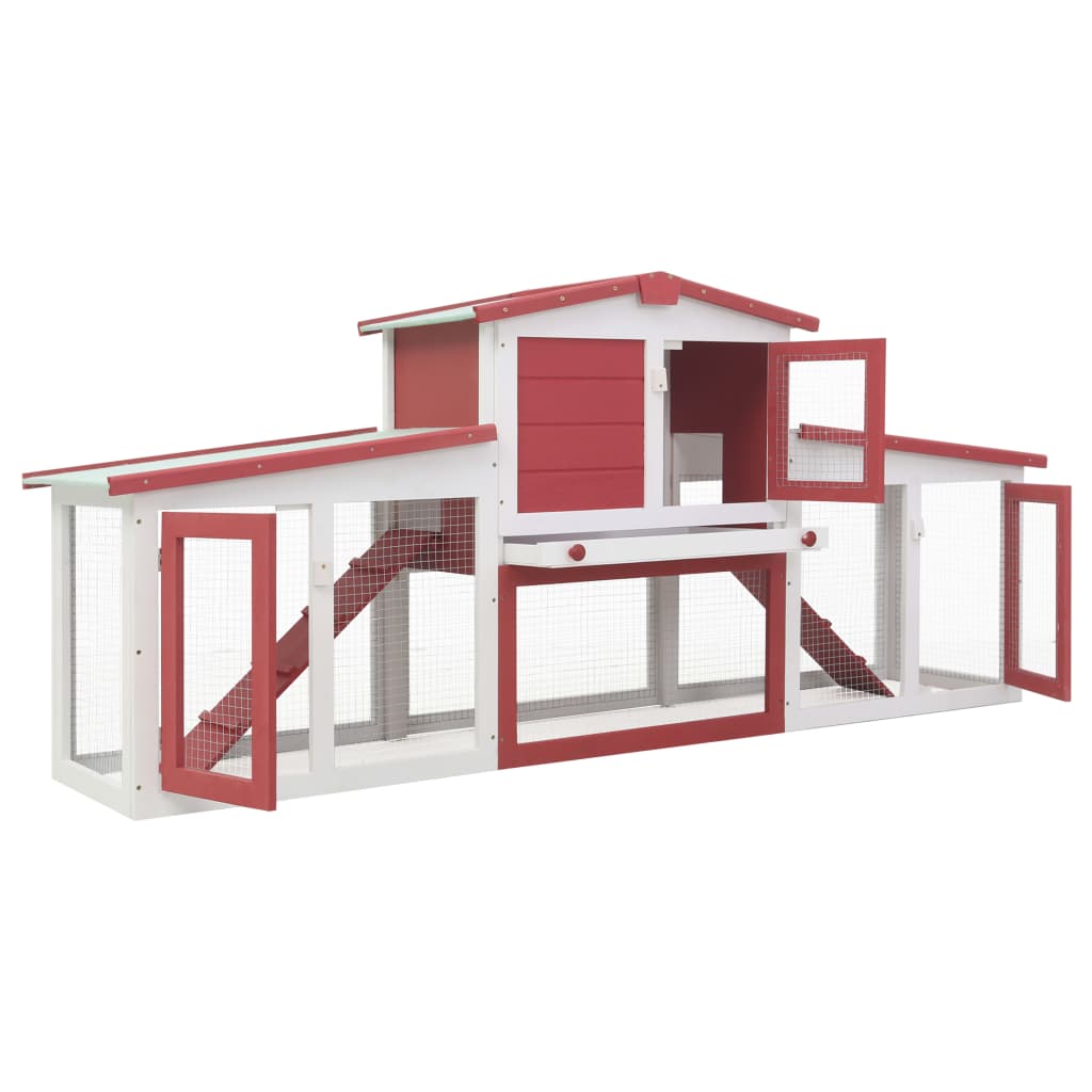 Outdoor Large Rabbit Hutch Red and White 201x45x85 cm Wood