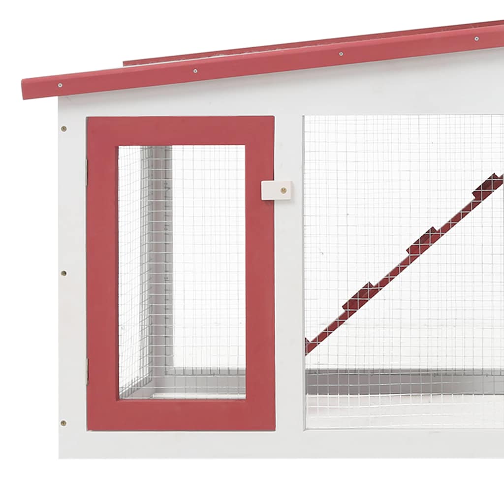 Outdoor Large Rabbit Hutch Red and White 201x45x85 cm Wood