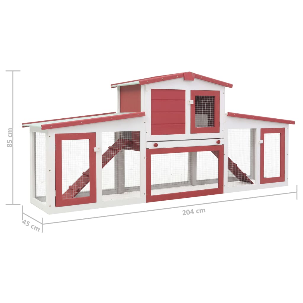 Outdoor Large Rabbit Hutch Red and White 201x45x85 cm Wood