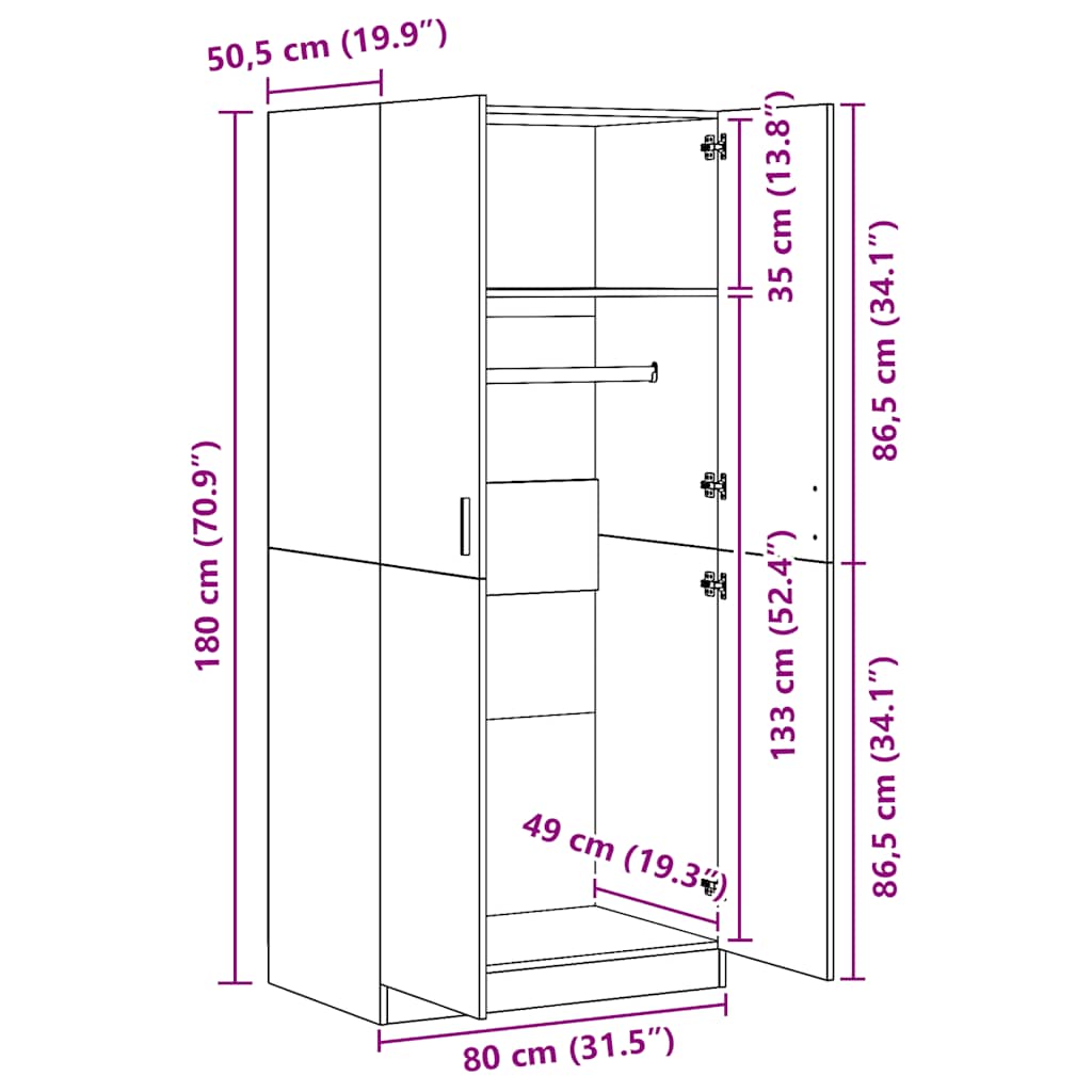 Wardrobe Concrete Grey 80x52x180 cm Engineered Wood