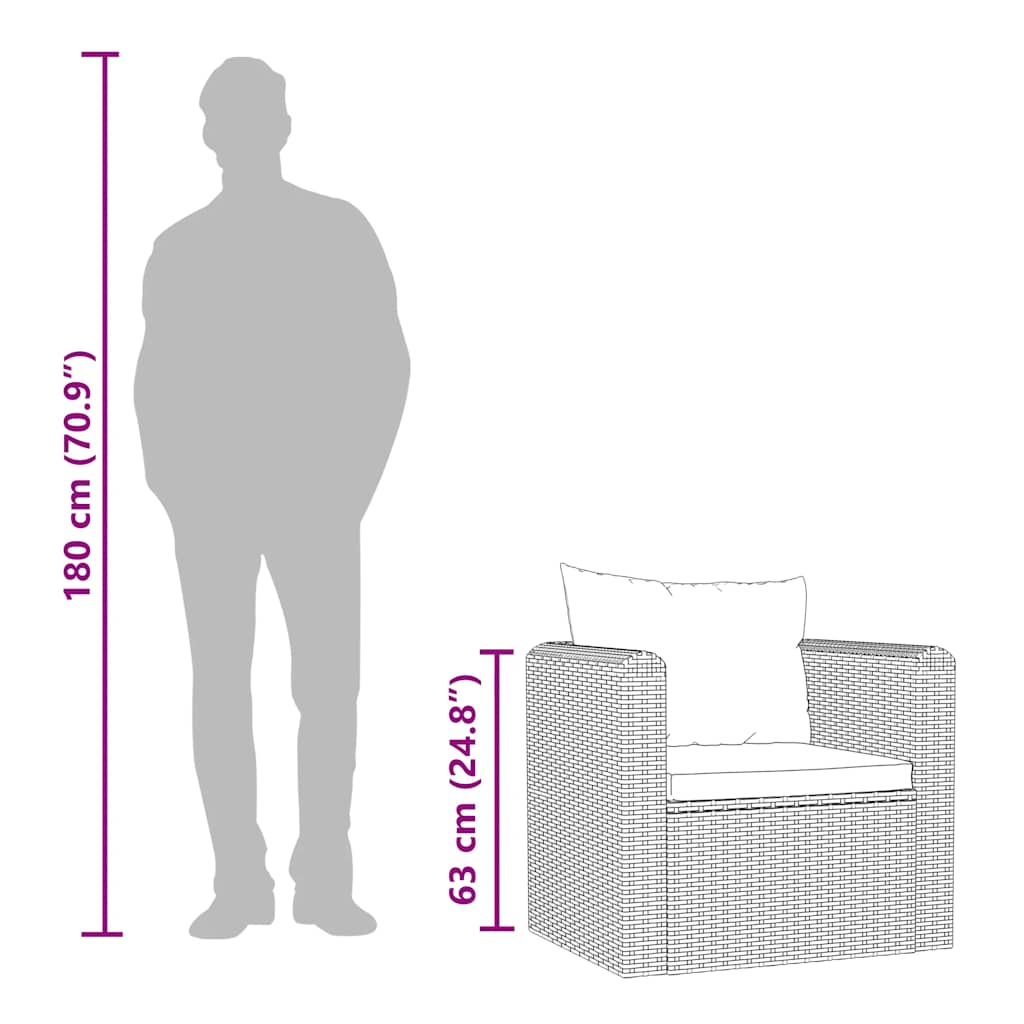 Single Sofa with Cushions Poly Rattan Black