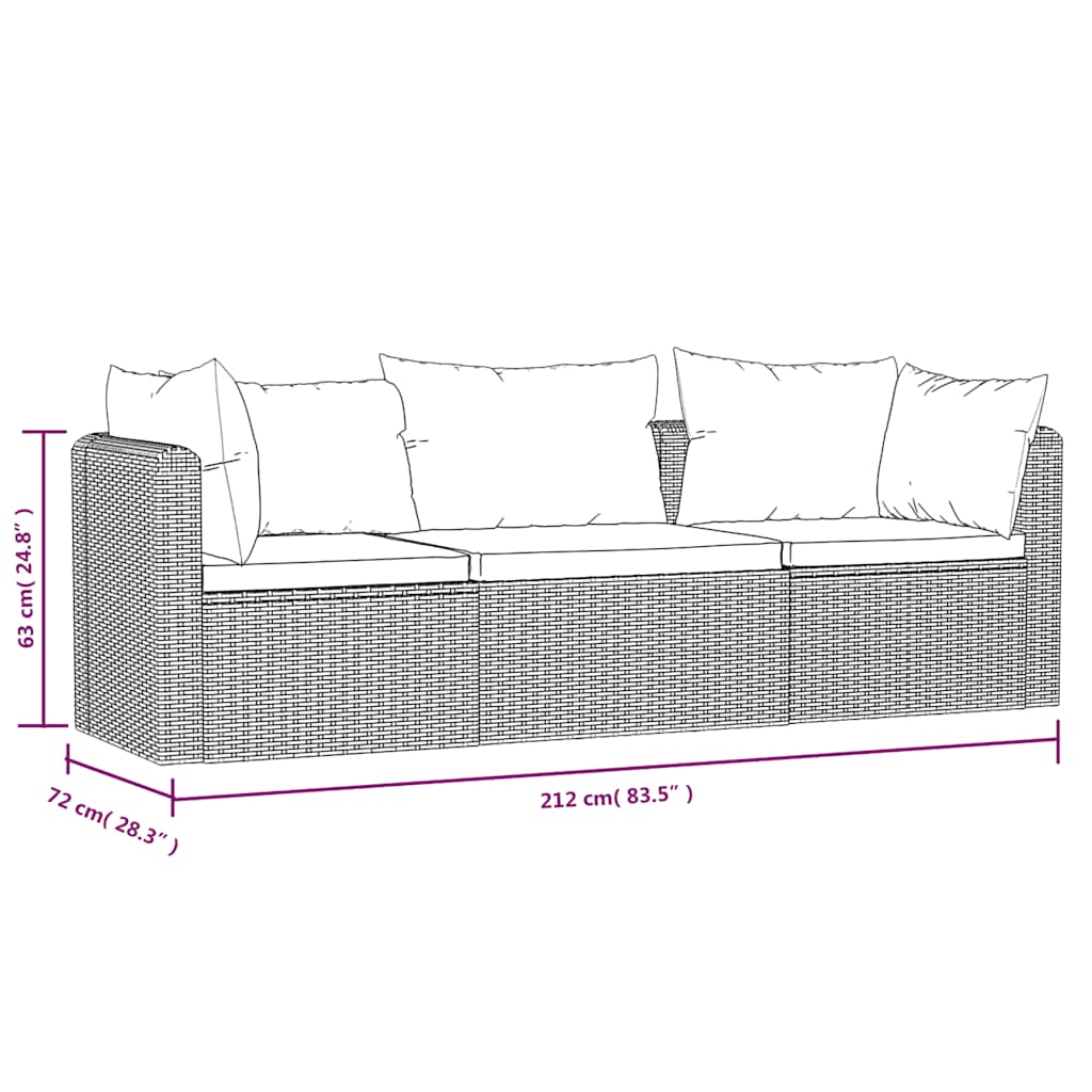 3 Piece Garden Sofa Set with Cushions Poly Rattan Black