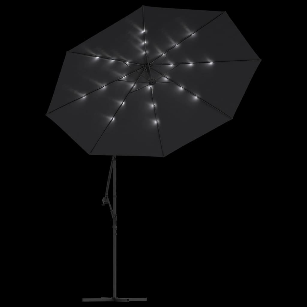 Cantilever Garden Parasol with LED Lights and Steel Pole 300 cm Black