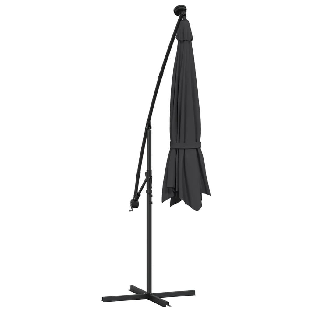 Cantilever Garden Parasol with LED Lights and Steel Pole 300 cm Black