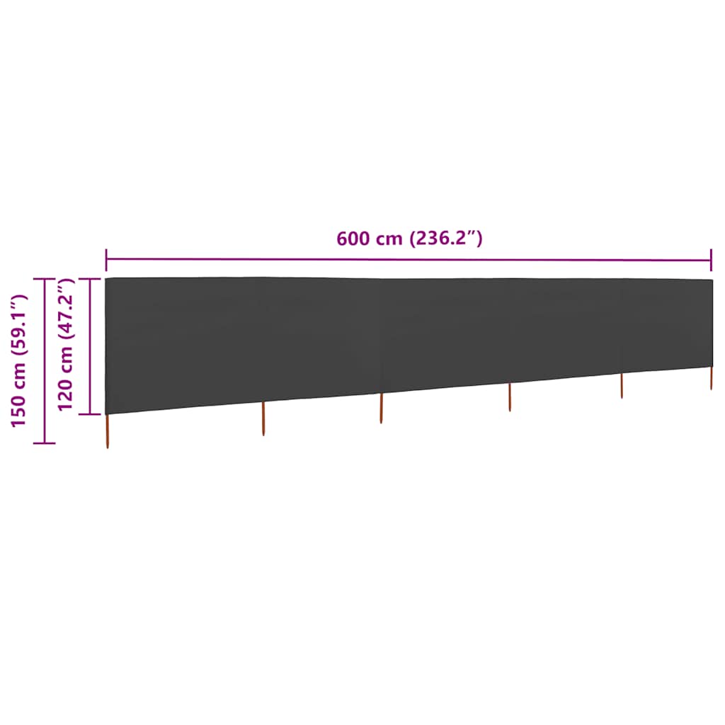 5-panel Wind Screen Fabric 600x120 cm Anthracite