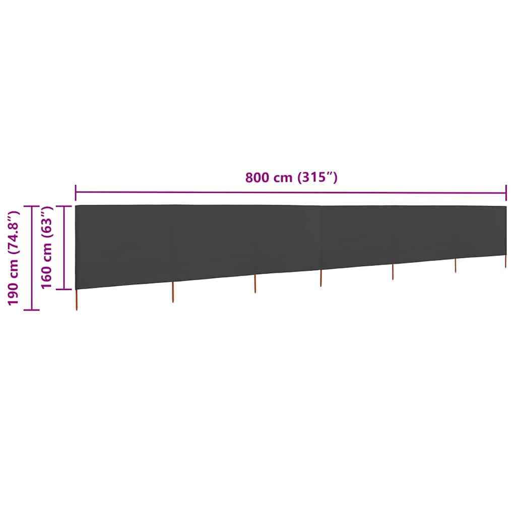 6-panel Wind Screen Fabric 800x160 cm Anthracite