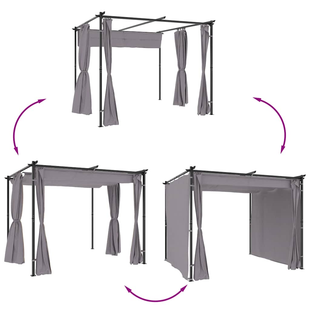 Gazebo with Curtains 3x3 m Anthracite Steel