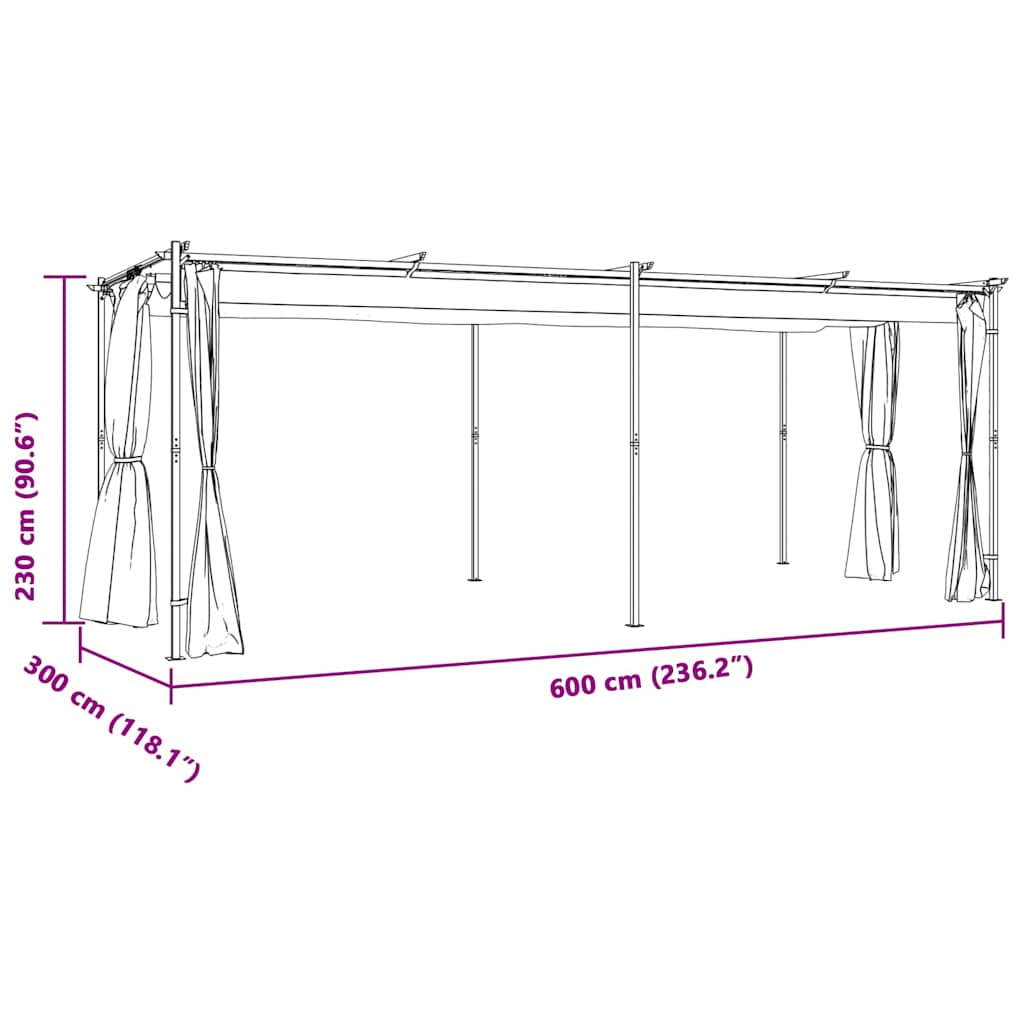 Gazebo with Curtains 3x6 m Anthracite Steel