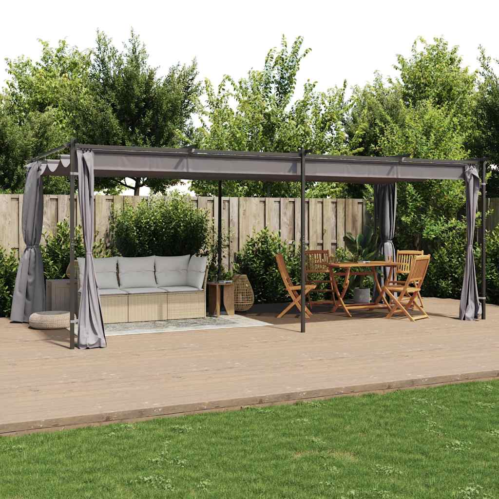 Gazebo with Curtains 3x6 m Anthracite Steel