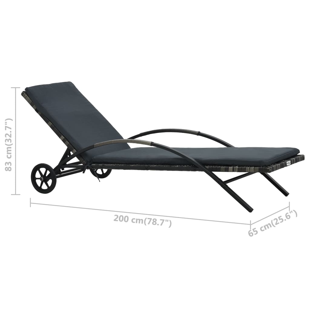 Sun Lounger with Cushion & Wheels Poly Rattan Anthracite