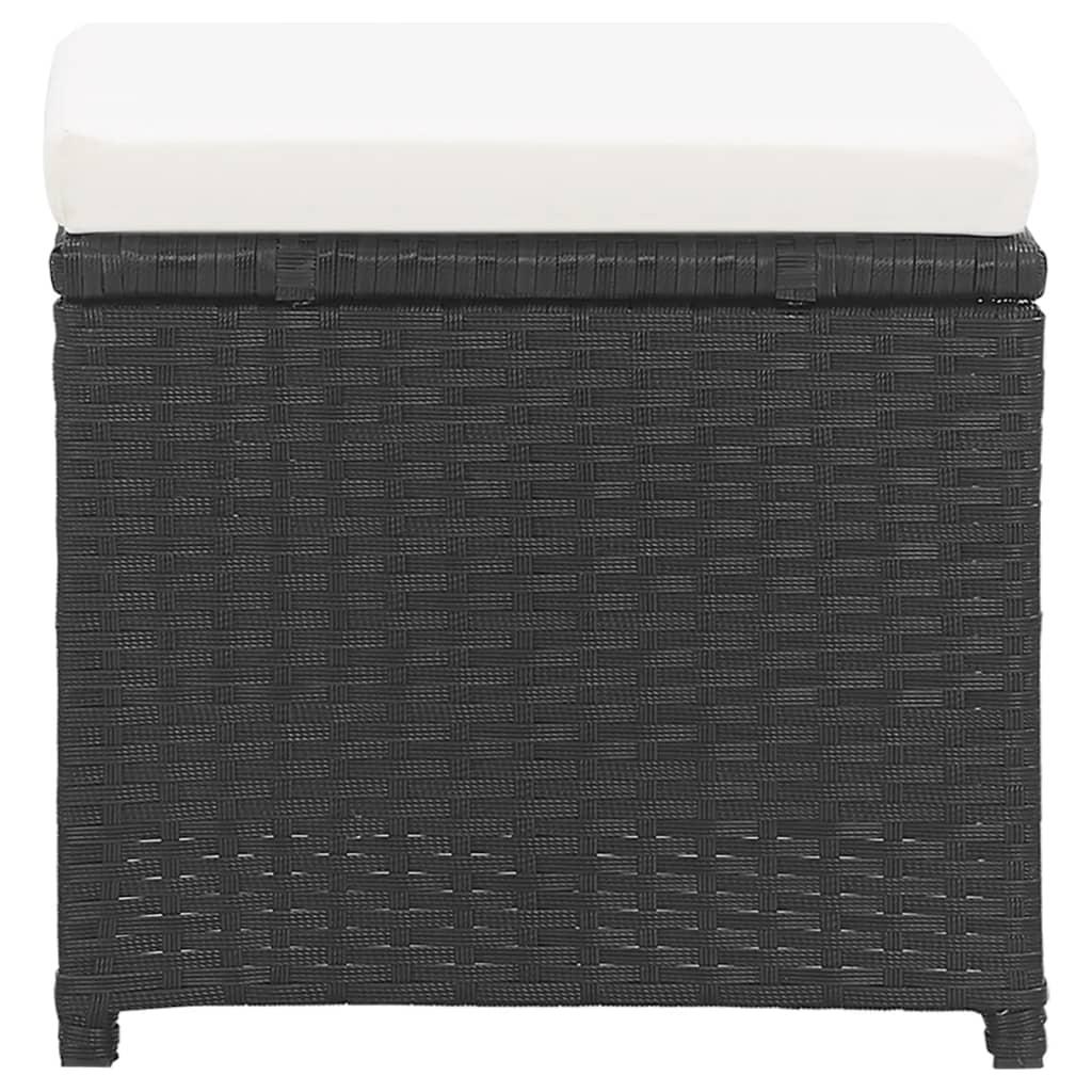 Garden Stools 2 pcs with Cushions Poly Rattan Black
