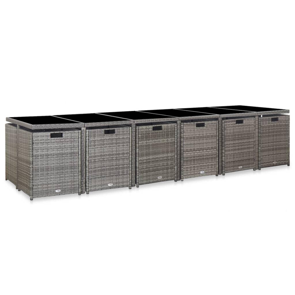 17 Piece Outdoor Dining Set with Cushions Poly Rattan Grey