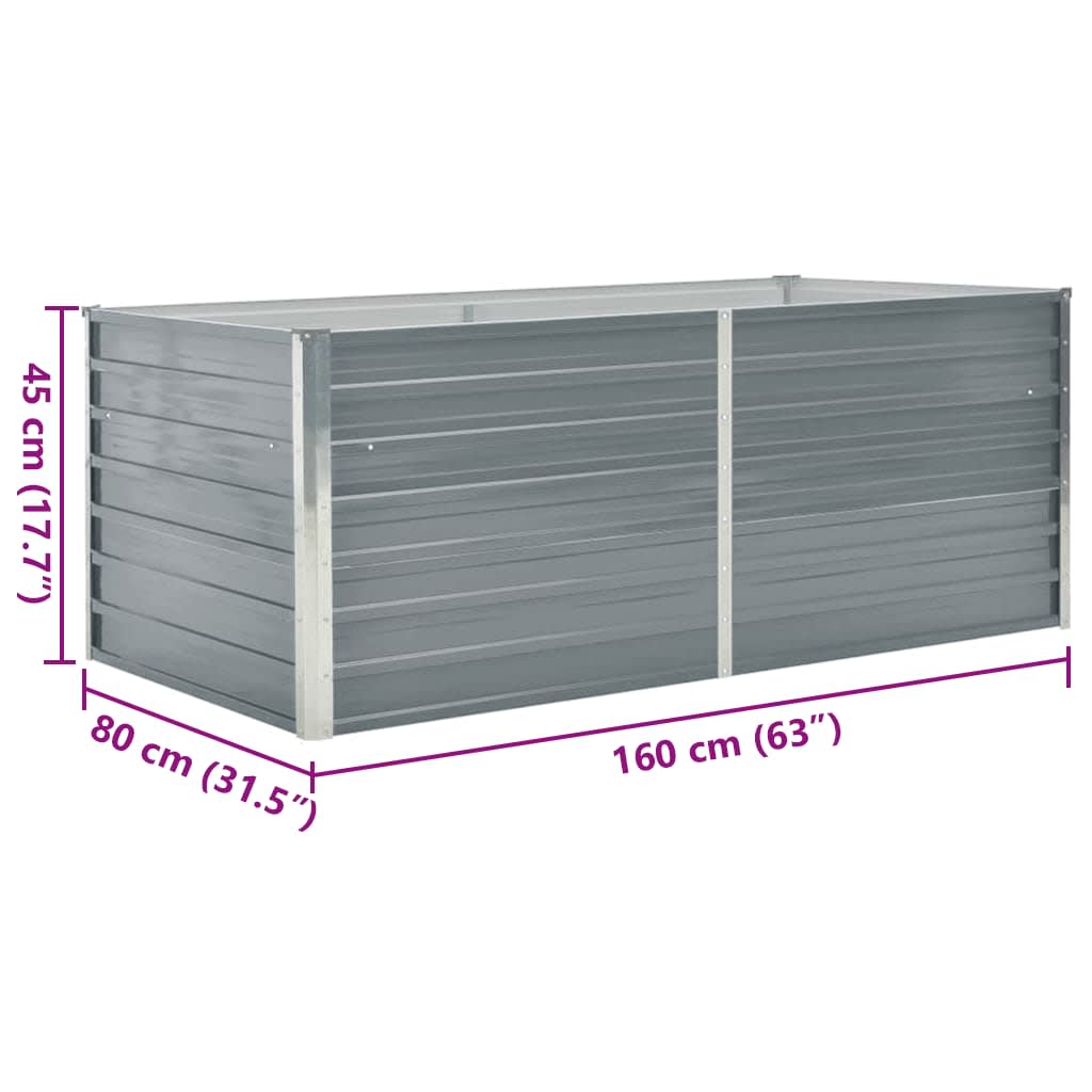 Raised Garden Bed 160x80x45 cm Galvanised Steel Grey