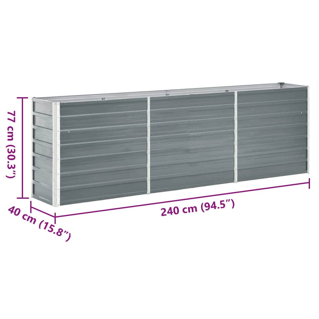 Garden Raised Bed Galvanised Steel 240x40x77 cm Grey