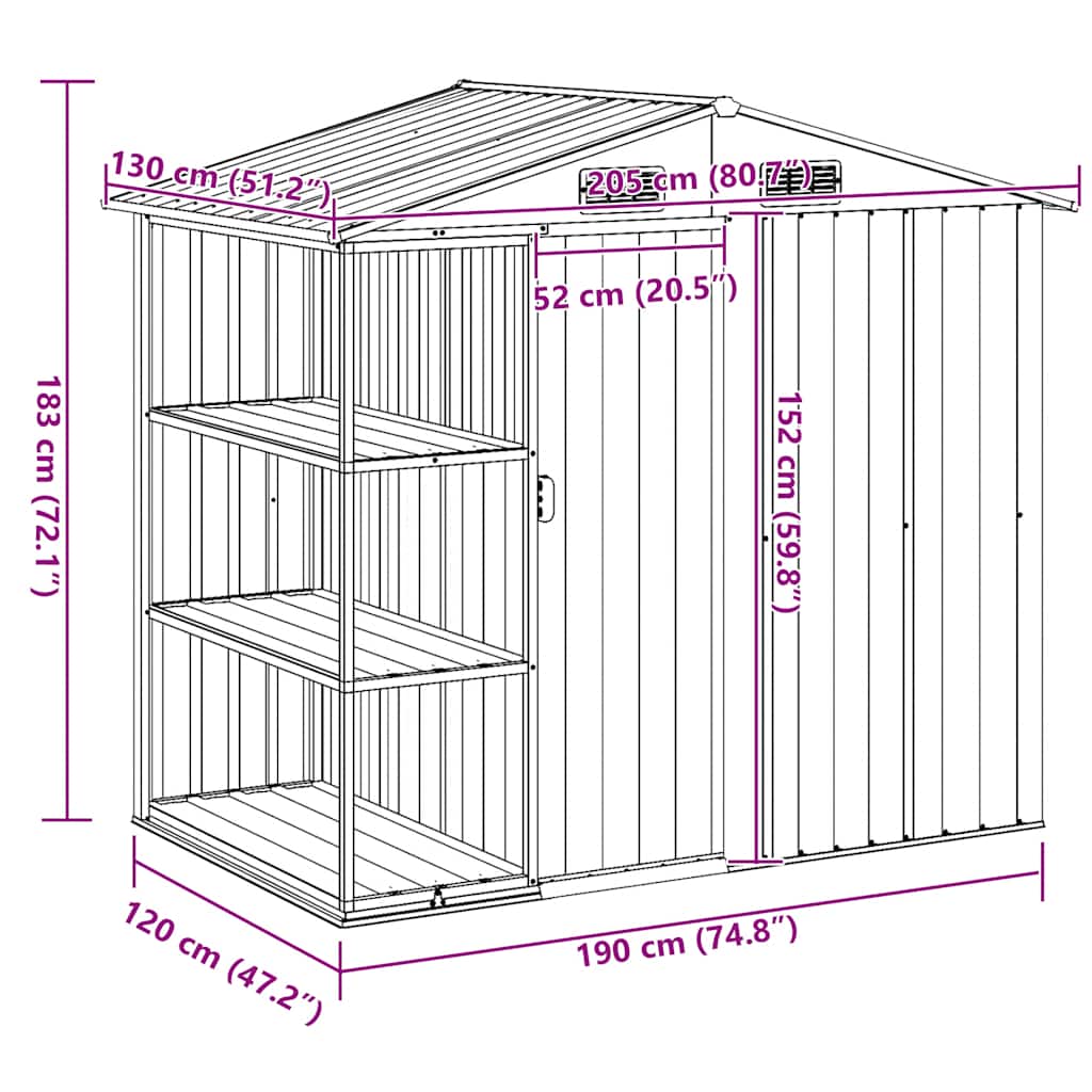 Garden Shed with Rack Grey 205x130x183 cm Iron