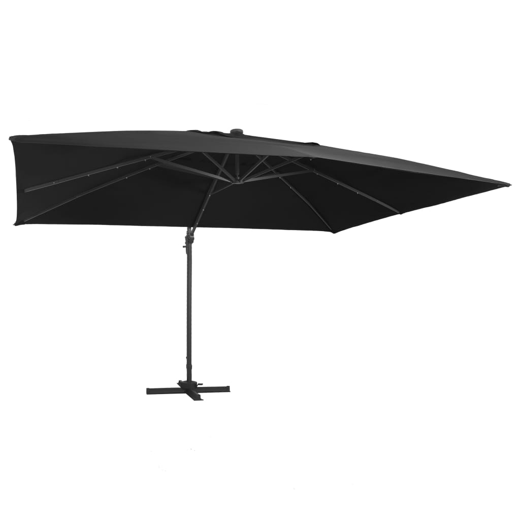 Cantilever Garden Parasol with LED Lights and Aluminium Pole 400x300 cm Black